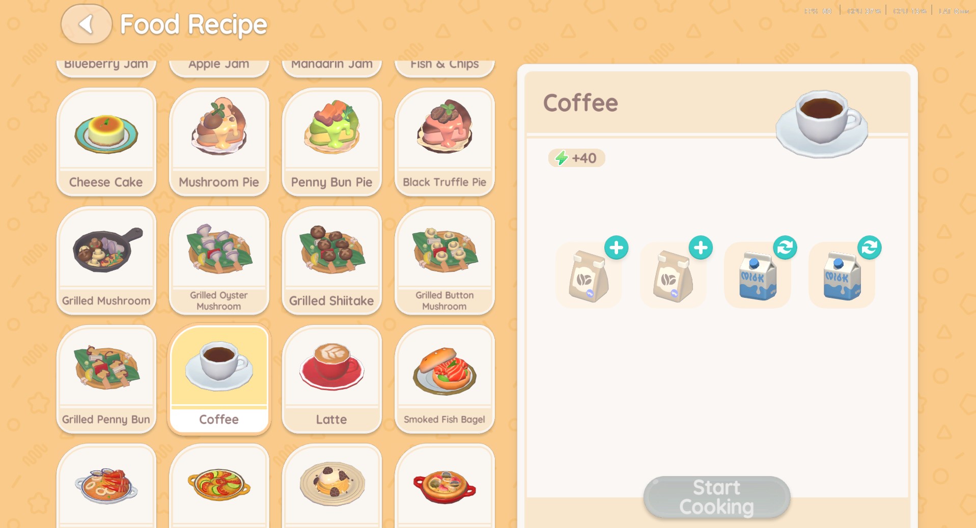 Coffee recipe with custom ingredients: 2 milk and 2 coffee beans.